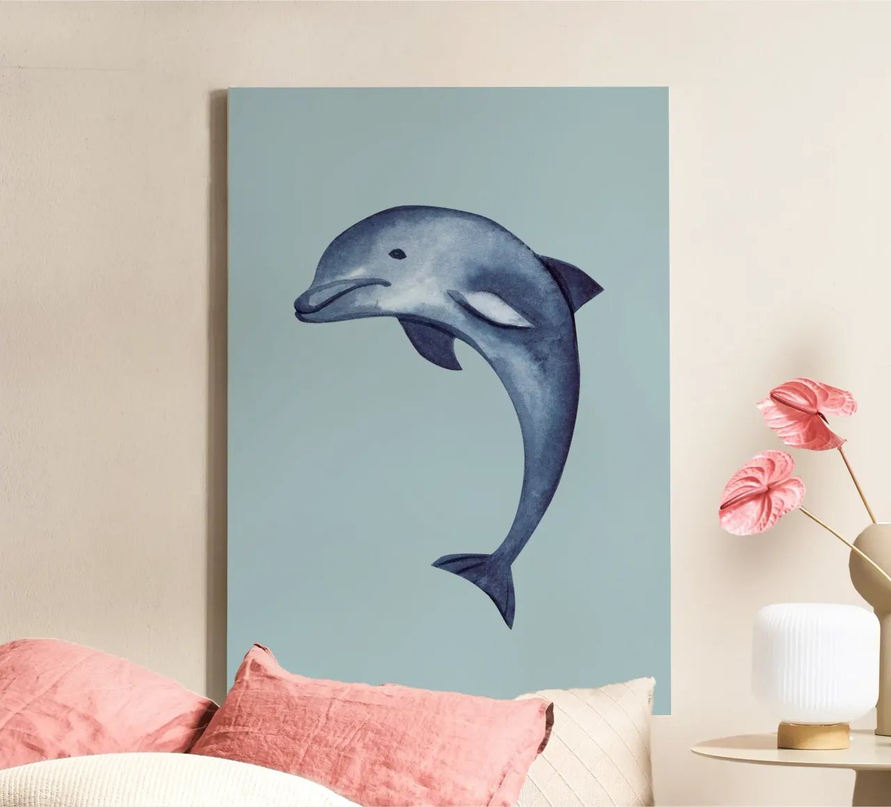 Springender Delphin Aquarell - Ozean Kunst, Küsten Marine Dekoration Leinwand von ClubArt
