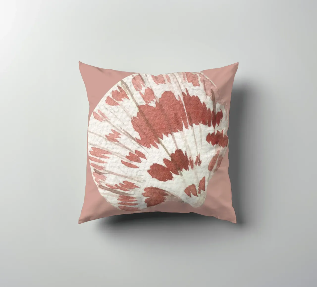 Acquerello Scallop Shell - Terracotta e bianco, Coastal Chic cuscino da ClubArt