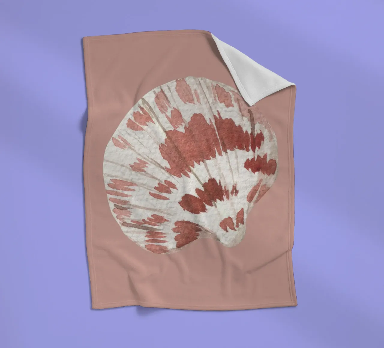 Scallop Shell Watercolor - Terracotta & White, Coastal Chic fleece blanket by ClubArt