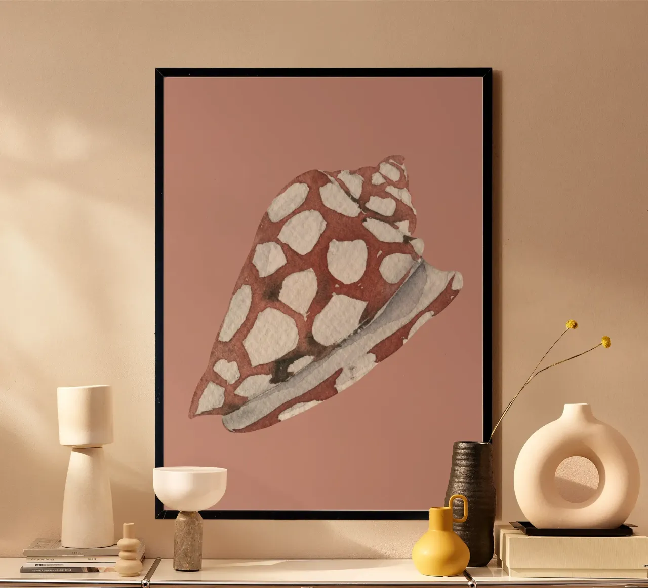 Conchiglia maculata acquerellata - Terracotta e bianco, Ar. costiera carta hahnemühle da ClubArt