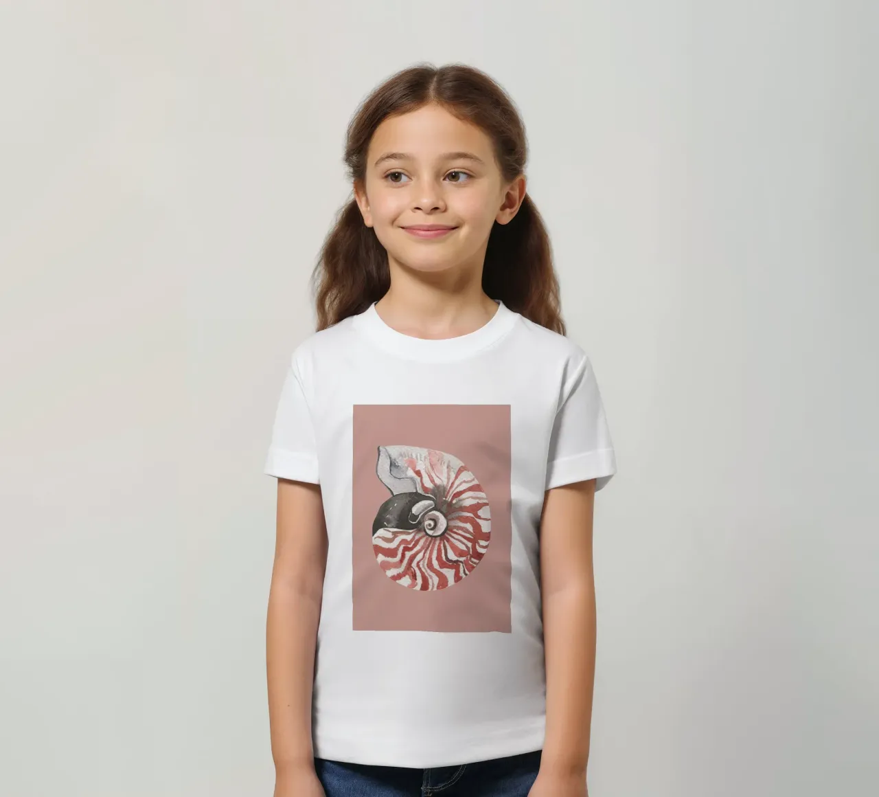 Nautilus Shell Watercolor - Terracotta & White, Coastal Art kids t-shirt by ClubArt
