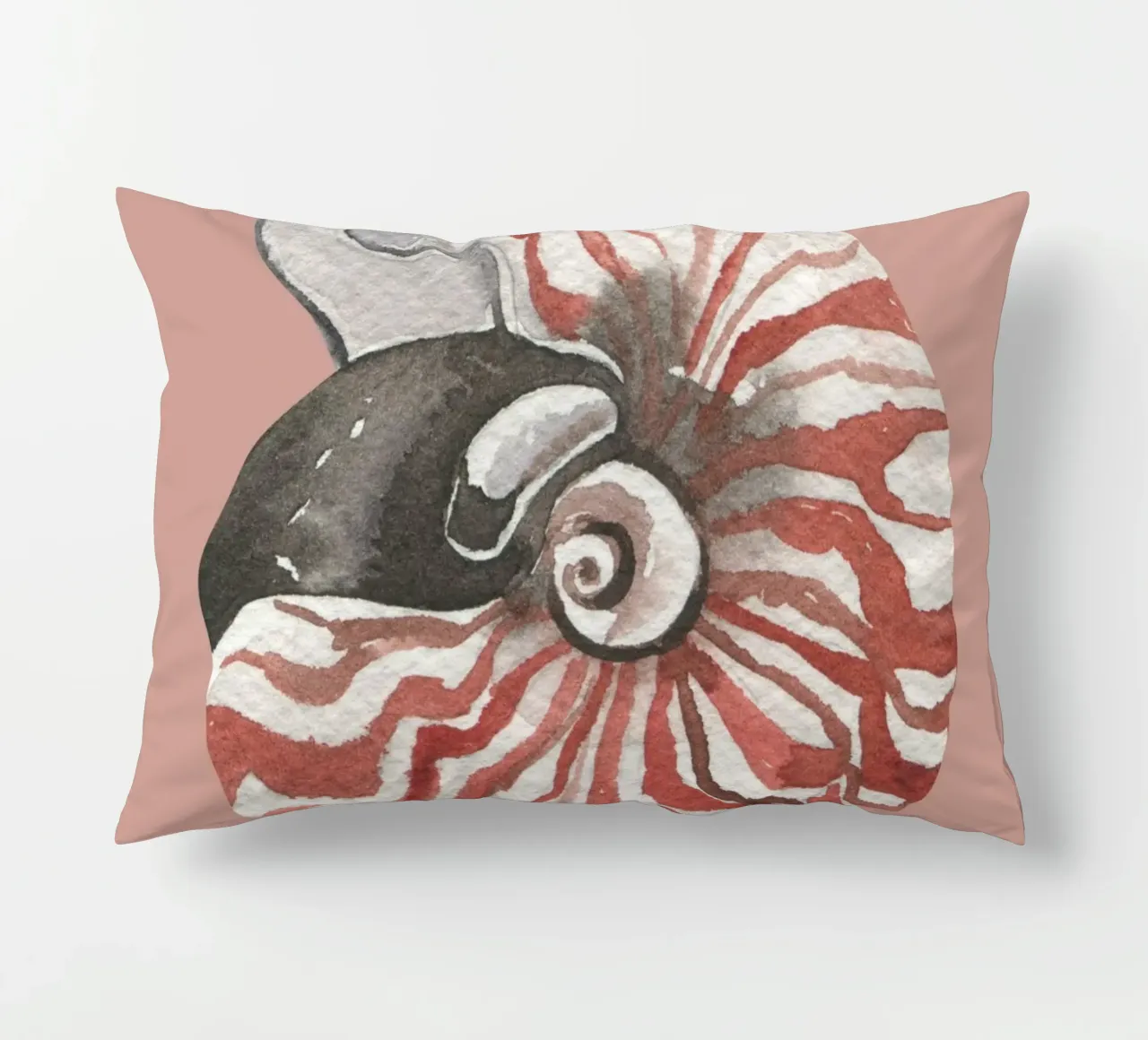 Nautilus Shell Acquerello - Terracotta e bianco, Arte costiera cuscino da ClubArt