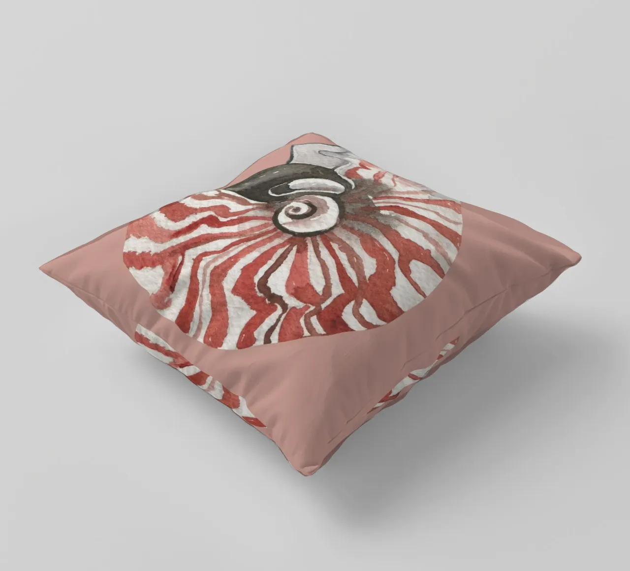 Nautilus Shell Acquerello - Terracotta e bianco, Arte costiera cuscino da ClubArt