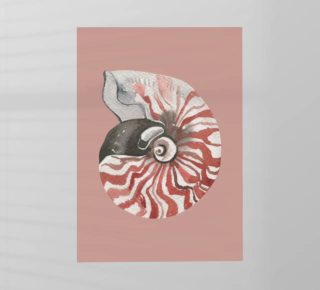 Nautilus Shell Acquerello - Terracotta e bianco, Arte costiera pellicola backlit da ClubArt