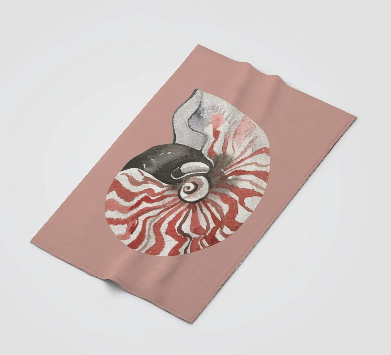 Nautilusschelp aquarel - Terracotta & Wit, Kustkunst fleecedeken van ClubArt
