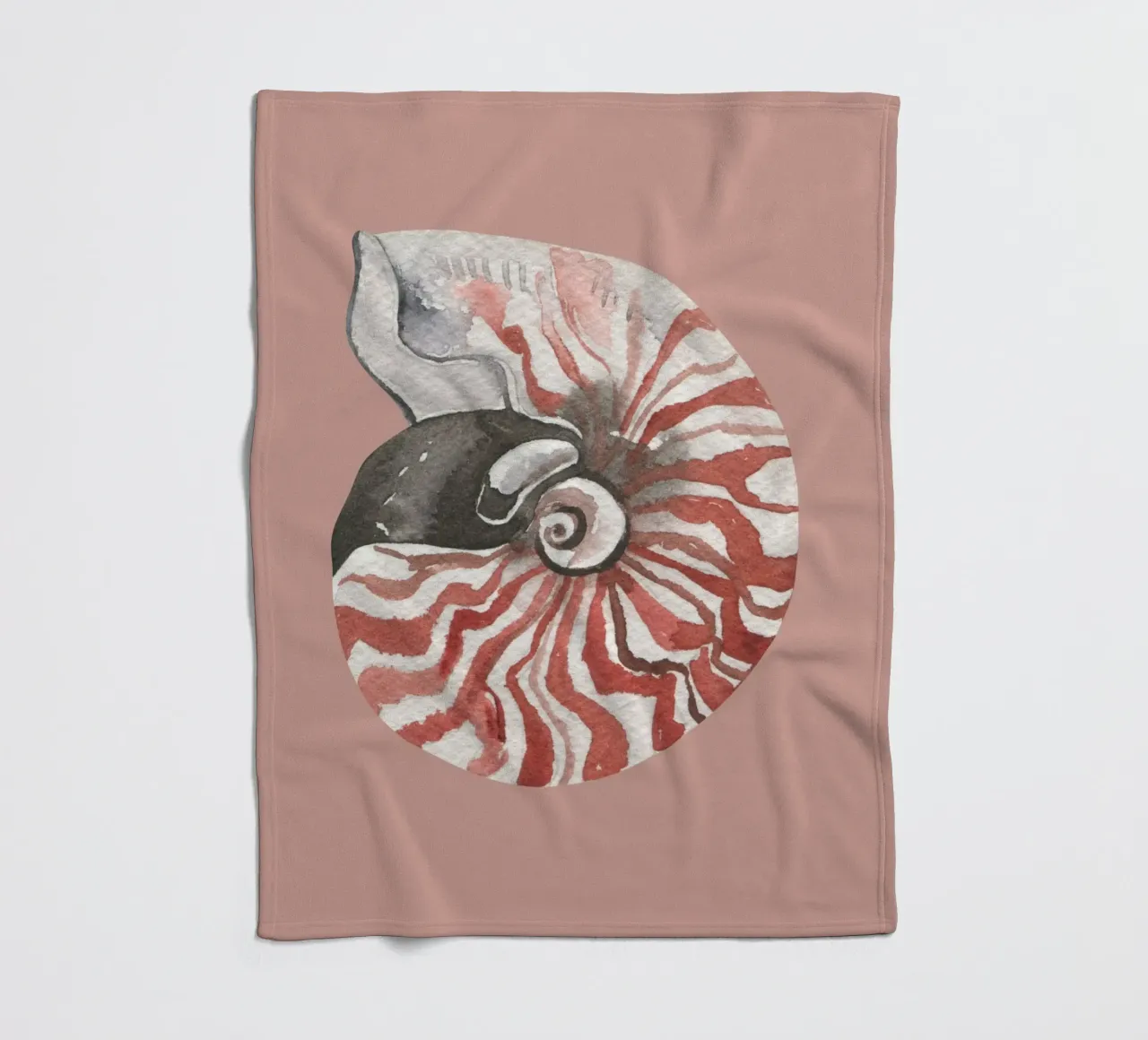 Nautilusschelp aquarel - Terracotta & Wit, Kustkunst fleecedeken van ClubArt