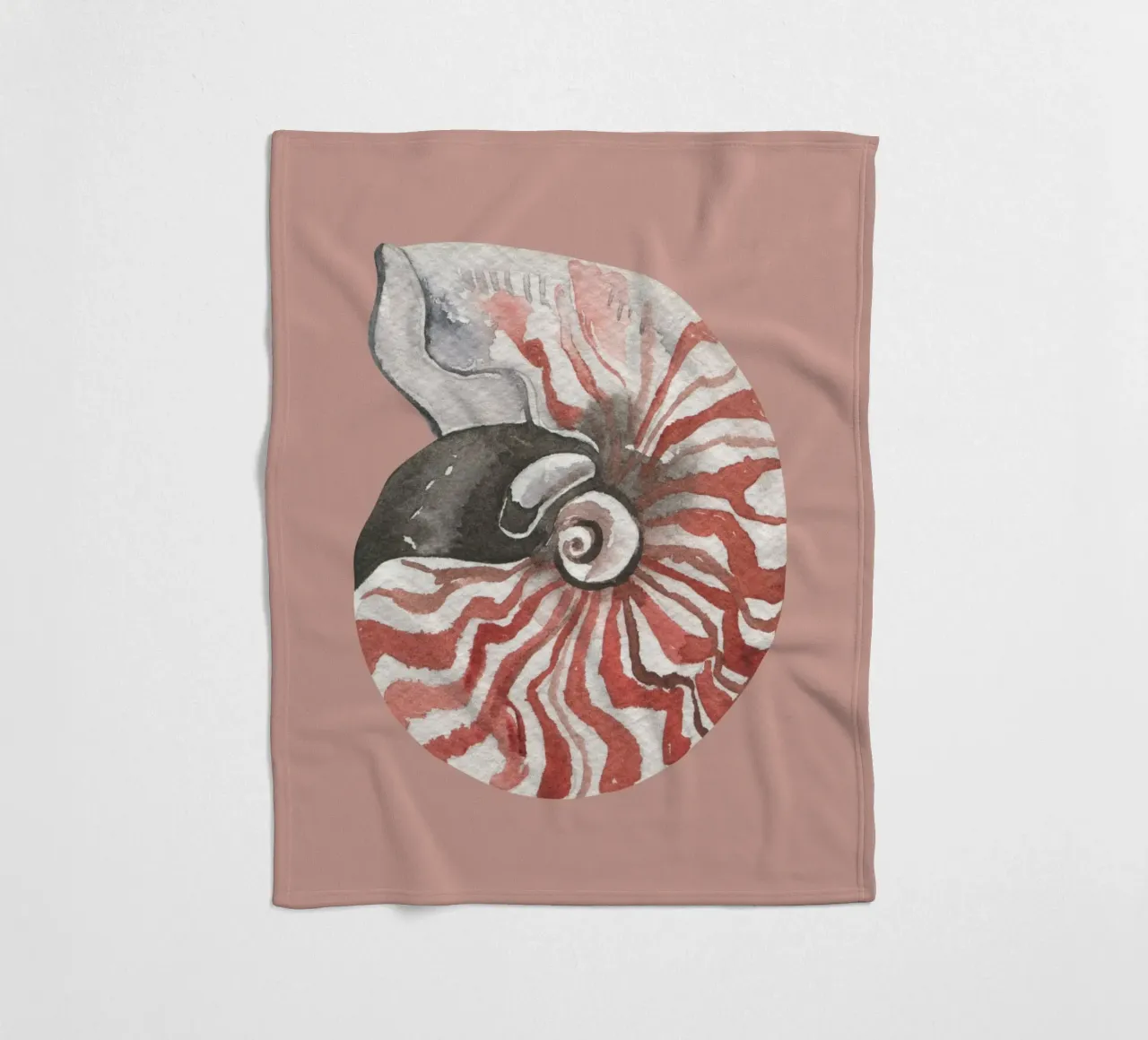 Nautilusschelp aquarel - Terracotta & Wit, Kustkunst fleecedeken van ClubArt