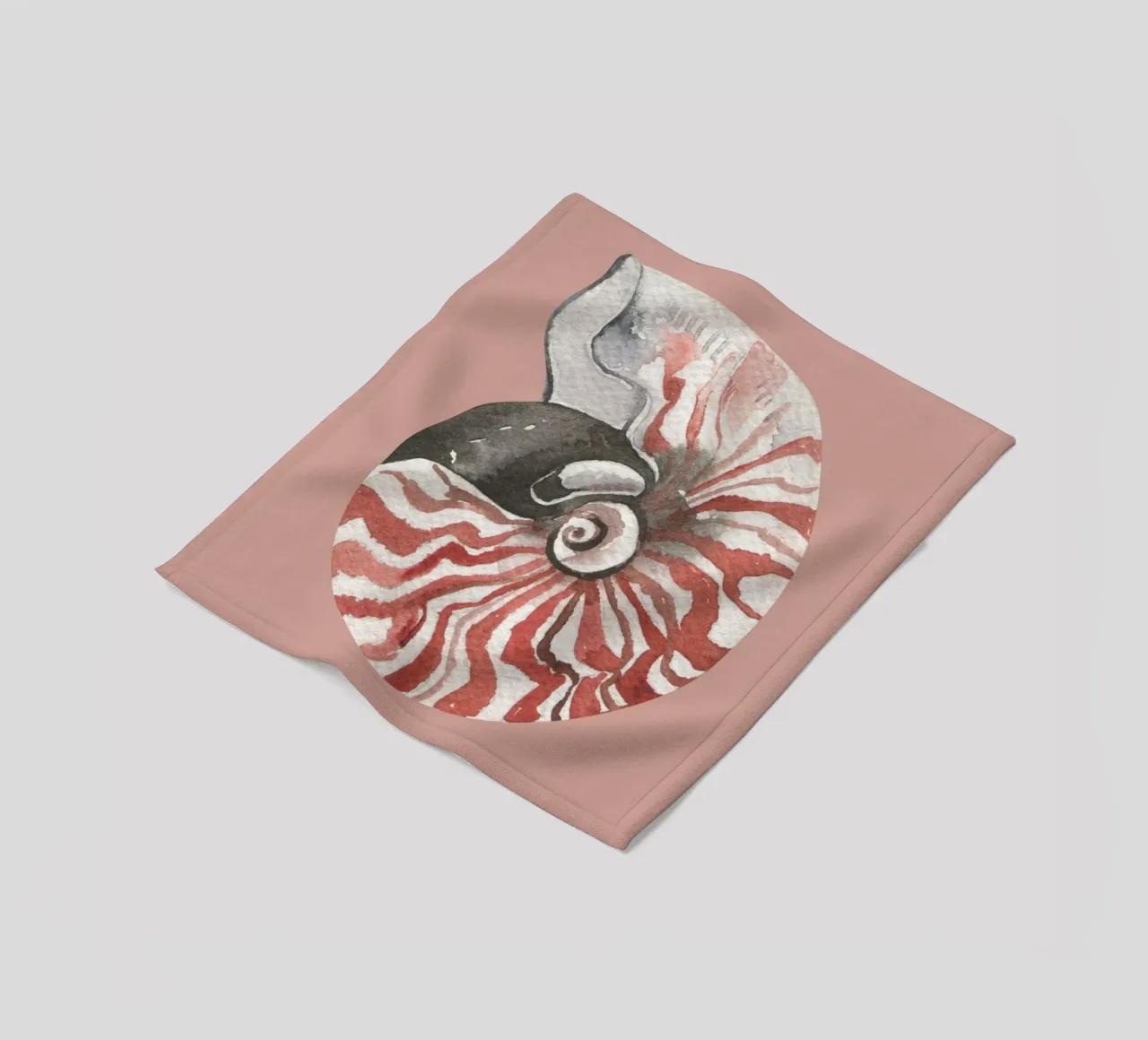 Nautilusschelp aquarel - Terracotta & Wit, Kustkunst fleecedeken van ClubArt