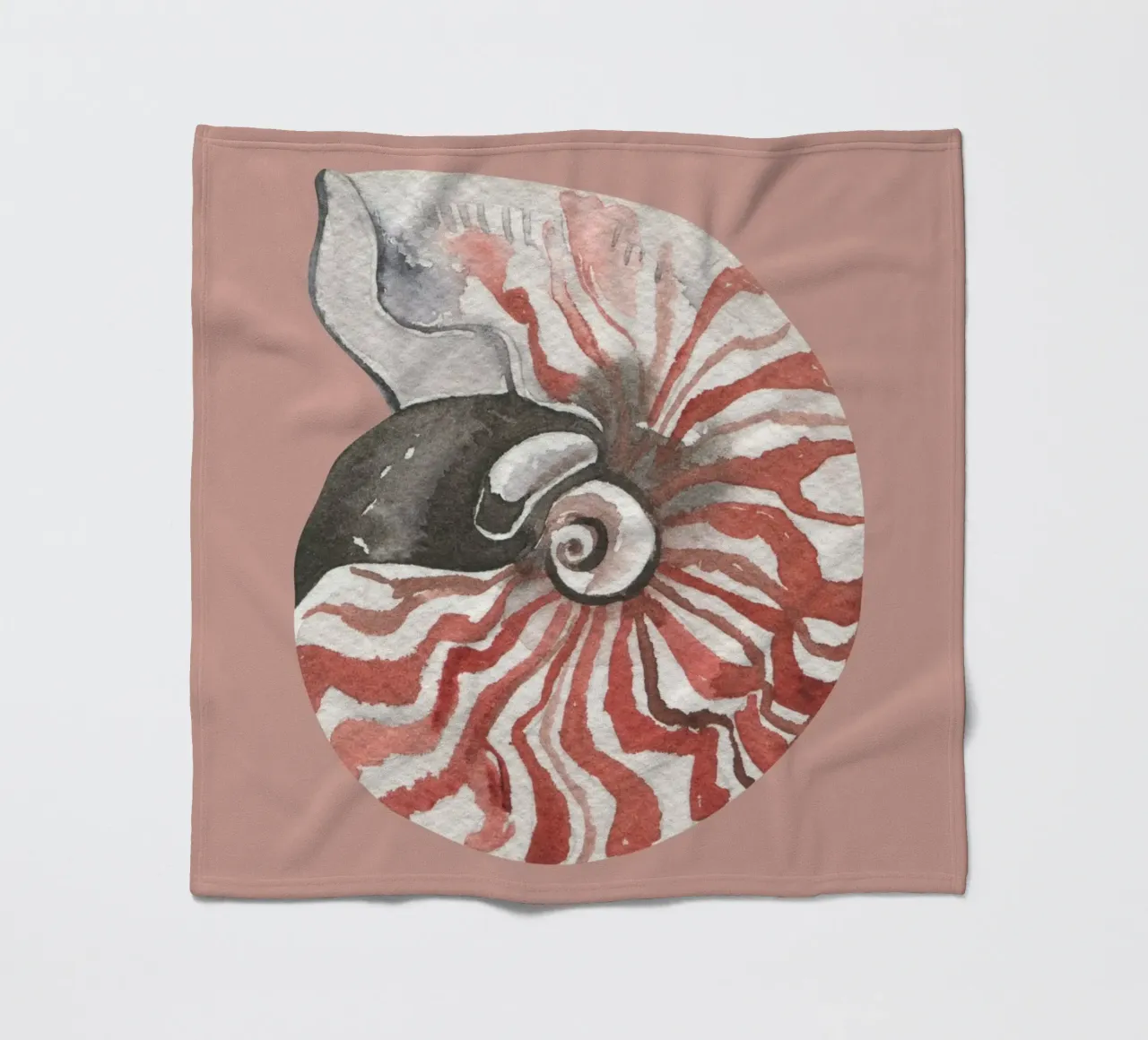 Nautilusschelp aquarel - Terracotta & Wit, Kustkunst fleecedeken van ClubArt