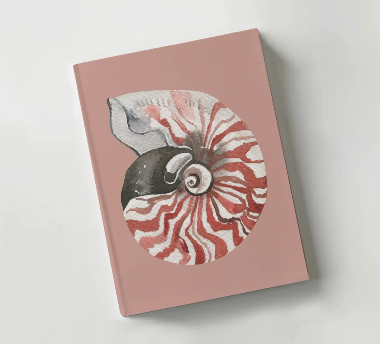 Nautilus Shell Watercolor - Terracotta & White, Coastal Art notebook by ClubArt