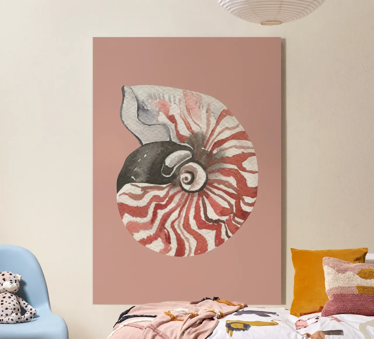 Nautilus Shell Acuarela - Terracota y Blanco, Coastal Art metacrilato de ClubArt