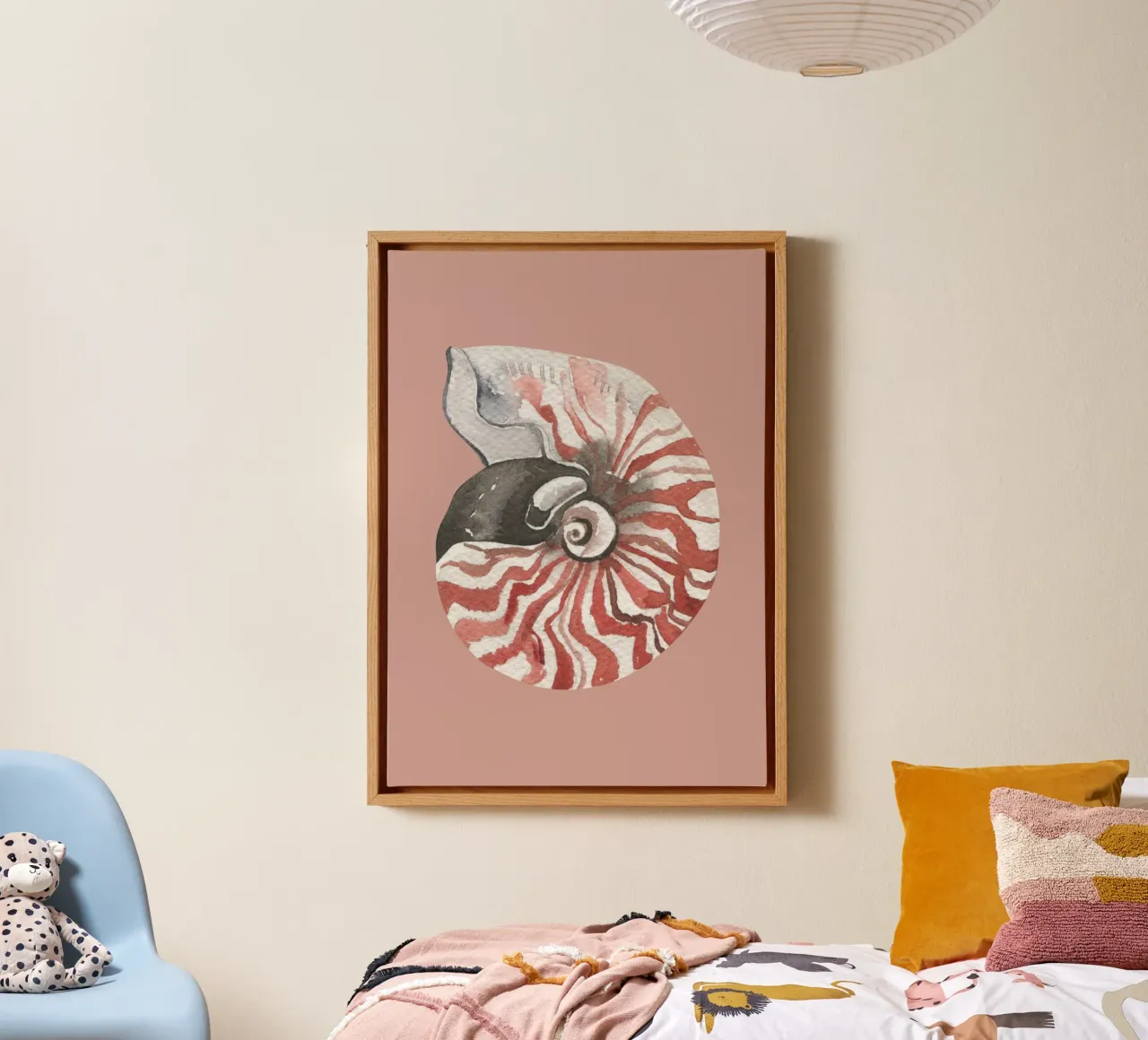 Nautilusschelp aquarel - Terracotta & Wit, Kustkunst canvas van ClubArt