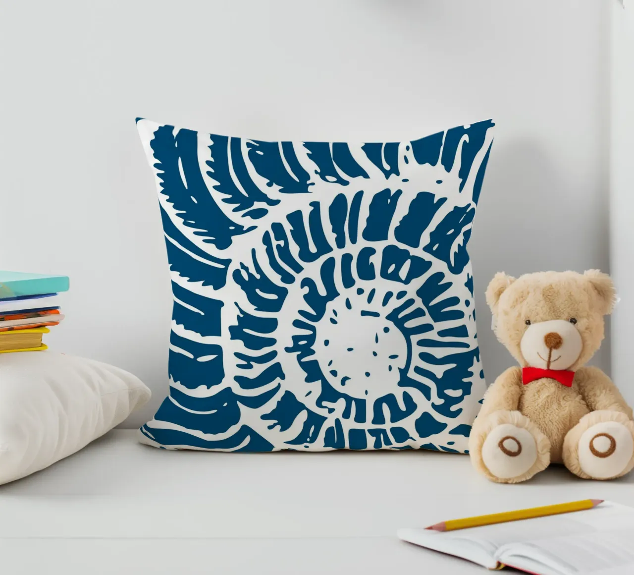Ammonite Fossil Print - Nautical Blue, Ancient Ocean Art decorative cushion by ClubArt
