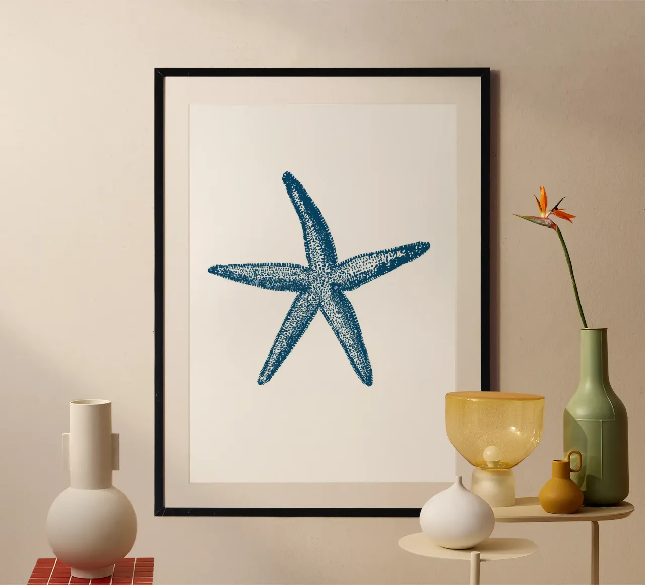 Print van gestructureerde blauwe zeesterren - Nautisch, Kustzeekunst poster van ClubArt