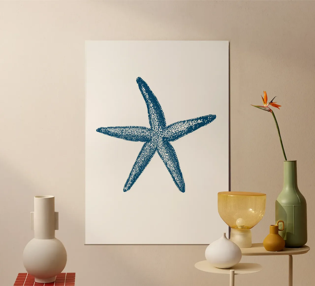 Print van gestructureerde blauwe zeesterren - Nautisch, Kustzeekunst poster van ClubArt