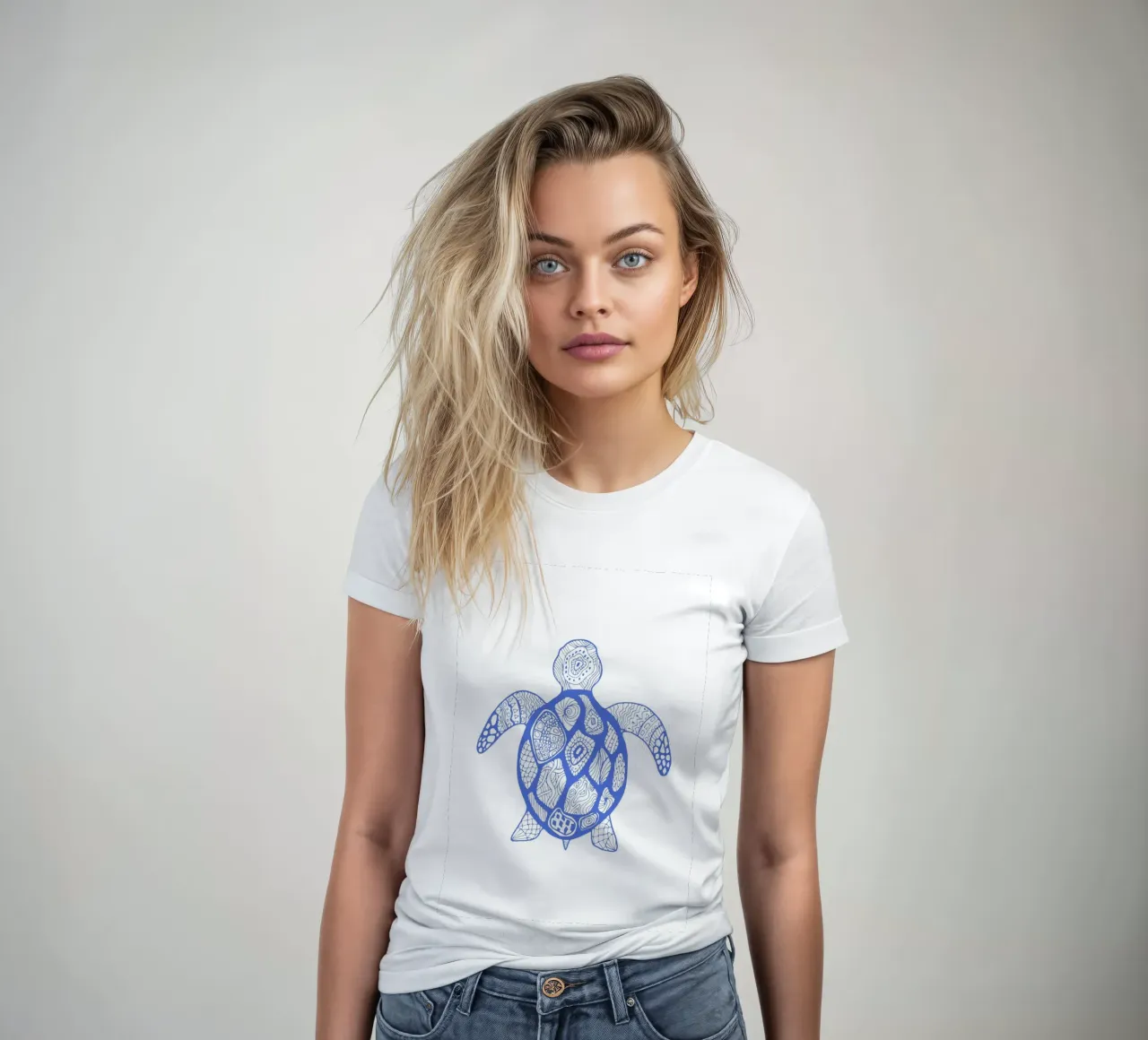 Abstract Blue Sea Turtle Print - Boho Ocean Art, Mandala Sty women's fitted t-shirt by ClubArt