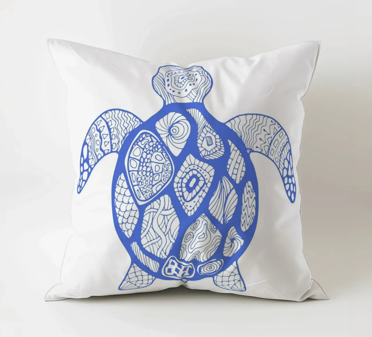 Abstract Blue Sea Turtle Print - Boho Ocean Art, Mandala Sty decorative cushion by ClubArt
