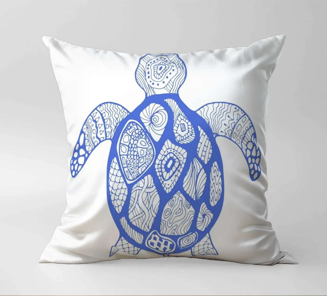 Abstract Blue Sea Turtle Print - Boho Ocean Art, Mandala Sty decorative cushion by ClubArt
