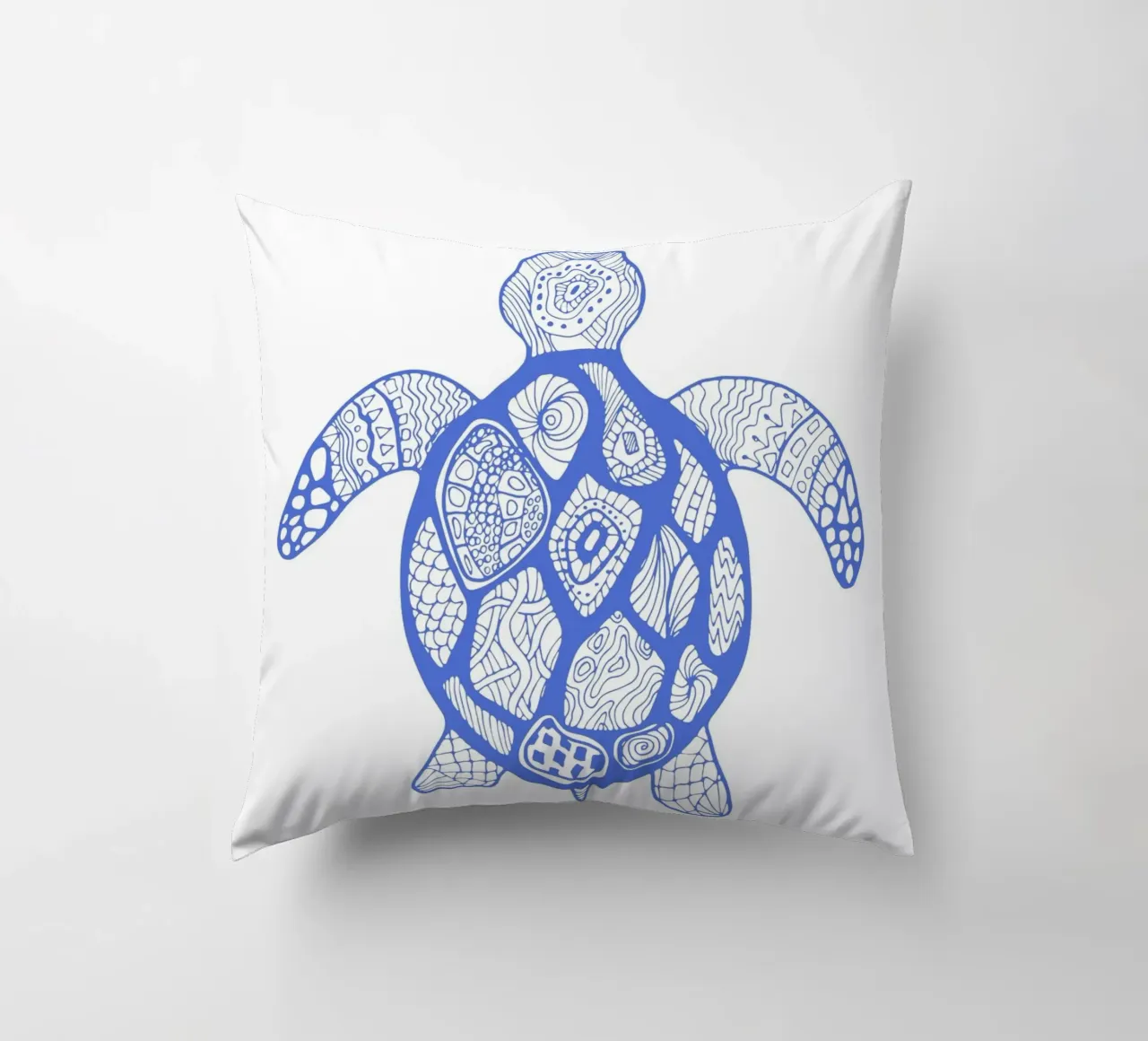 Abstract Blue Sea Turtle Print - Boho Ocean Art, Mandala Sty decorative cushion by ClubArt