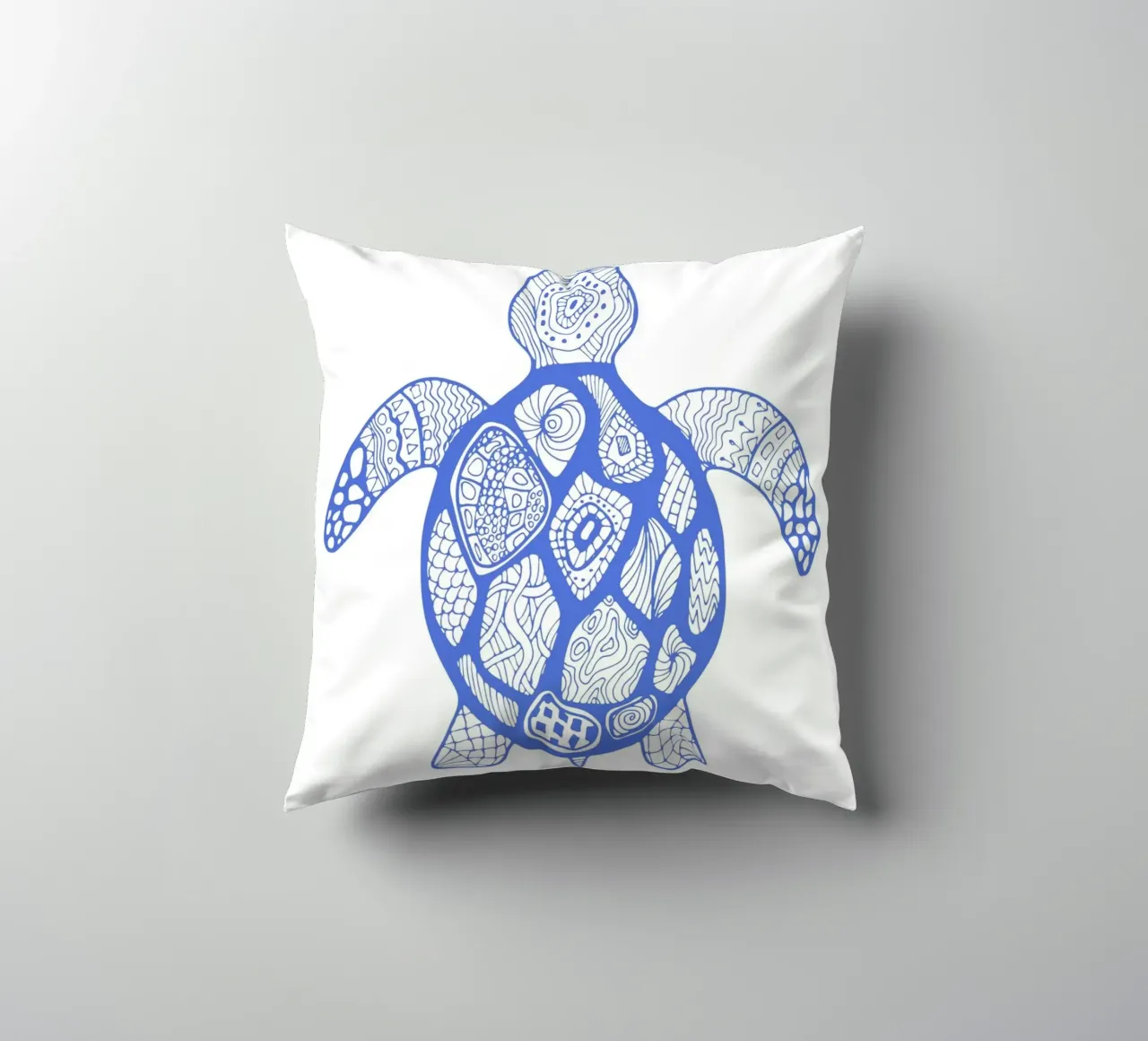 Abstract Blue Sea Turtle Print - Boho Ocean Art, Mandala Sty decorative cushion by ClubArt