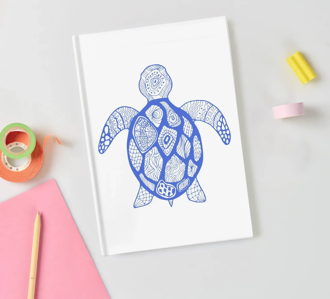 Abstract Blue Sea Turtle Print - Boho Ocean Art, Mandala Sty notebook by ClubArt