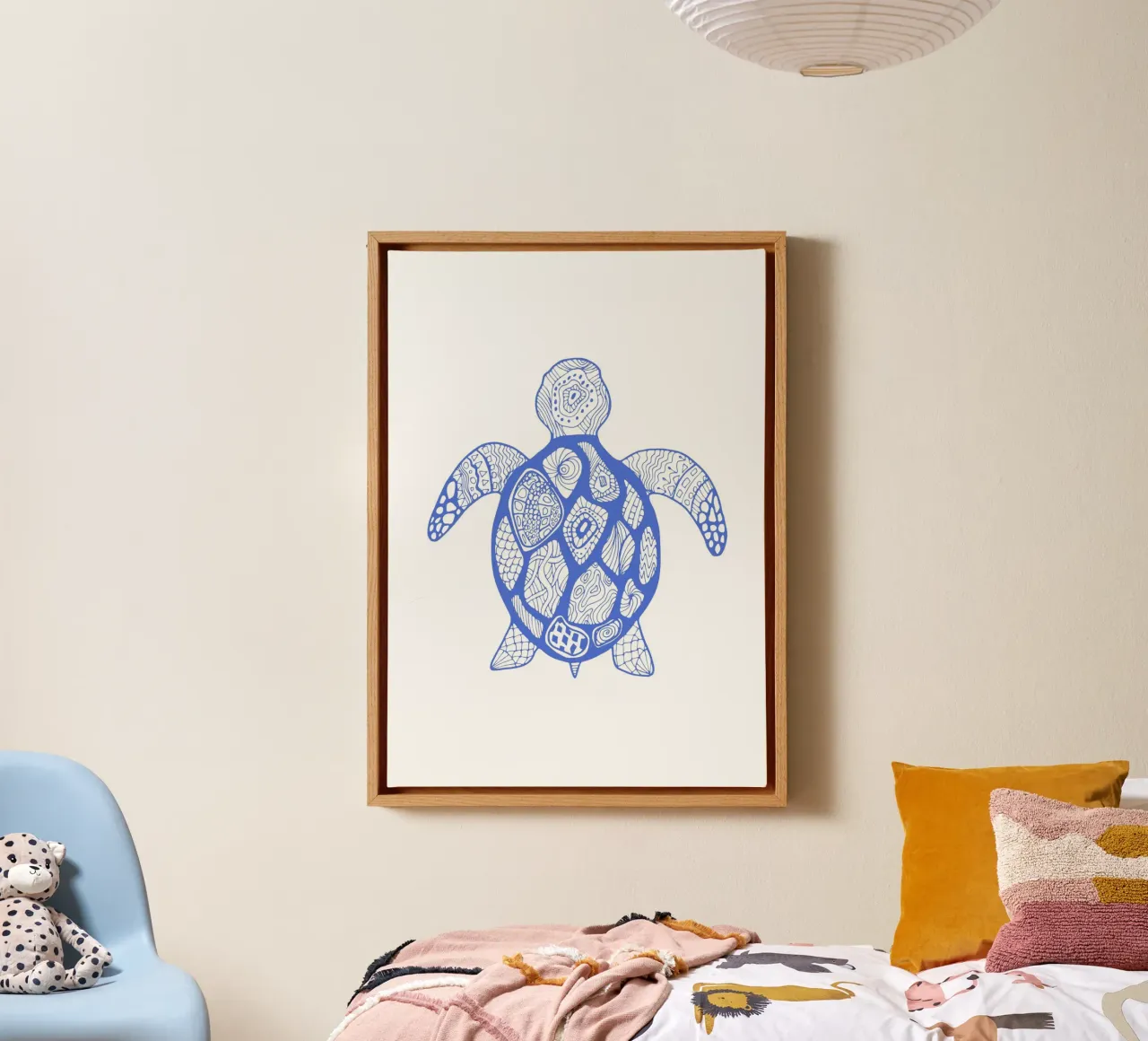 Abstracte blauwe zeeschildpad print - Boho Ocean Art, Mandala Sty canvas met Baklijst van ClubArt