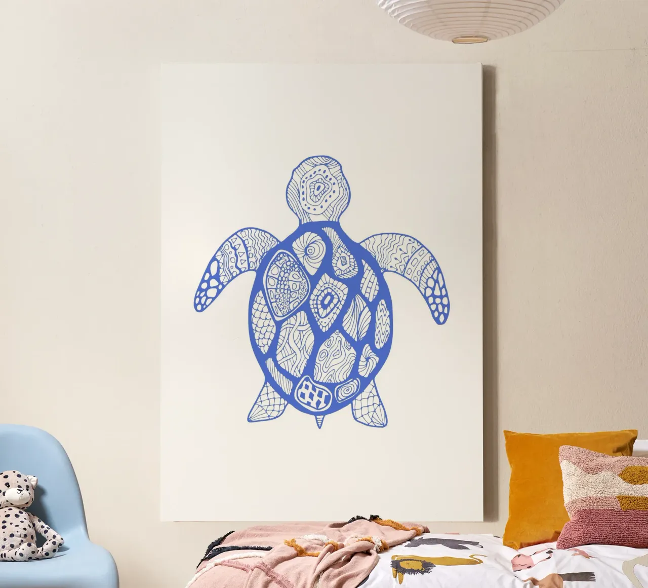 Abstracte blauwe zeeschildpad print - Boho Ocean Art, Mandala Sty canvas met Baklijst van ClubArt