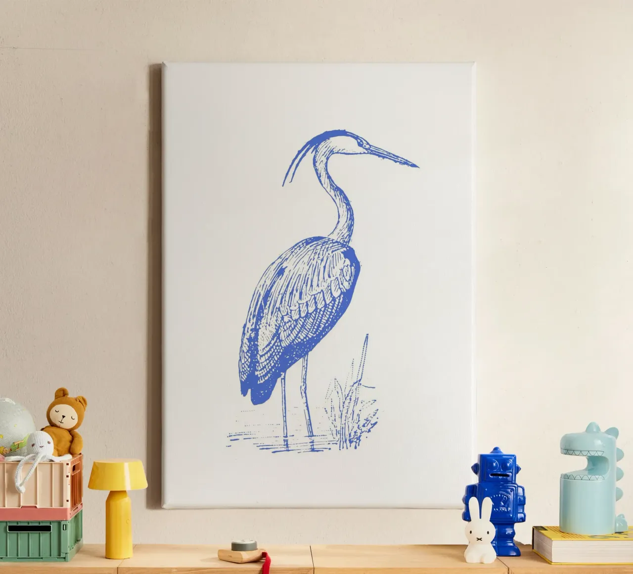Blue Heron Bird Print - Kustnatuur, Vijverleven Kunst canvas met Baklijst van ClubArt