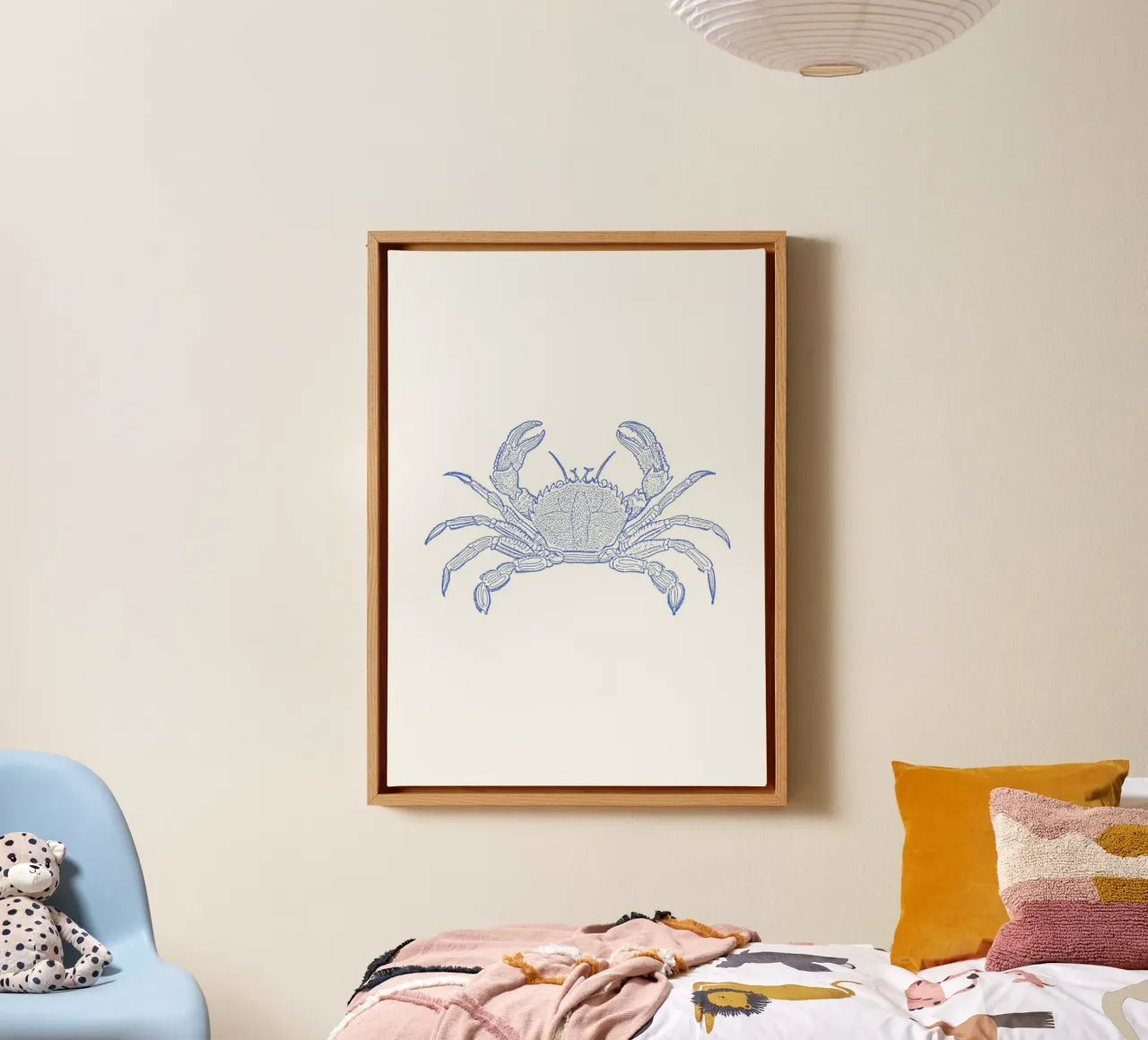 Textured Blue Crab Print - Kust, Nautisch Zeeleven Kunst canvas met Baklijst van ClubArt