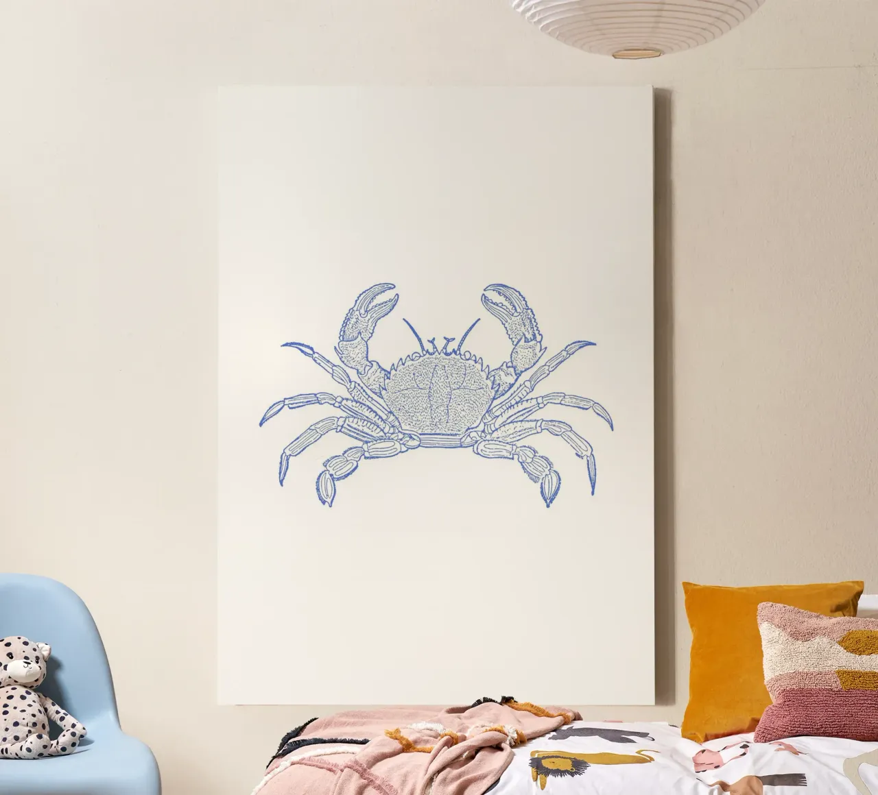 Textured Blue Crab Print - Kust, Nautisch Zeeleven Kunst canvas met Baklijst van ClubArt