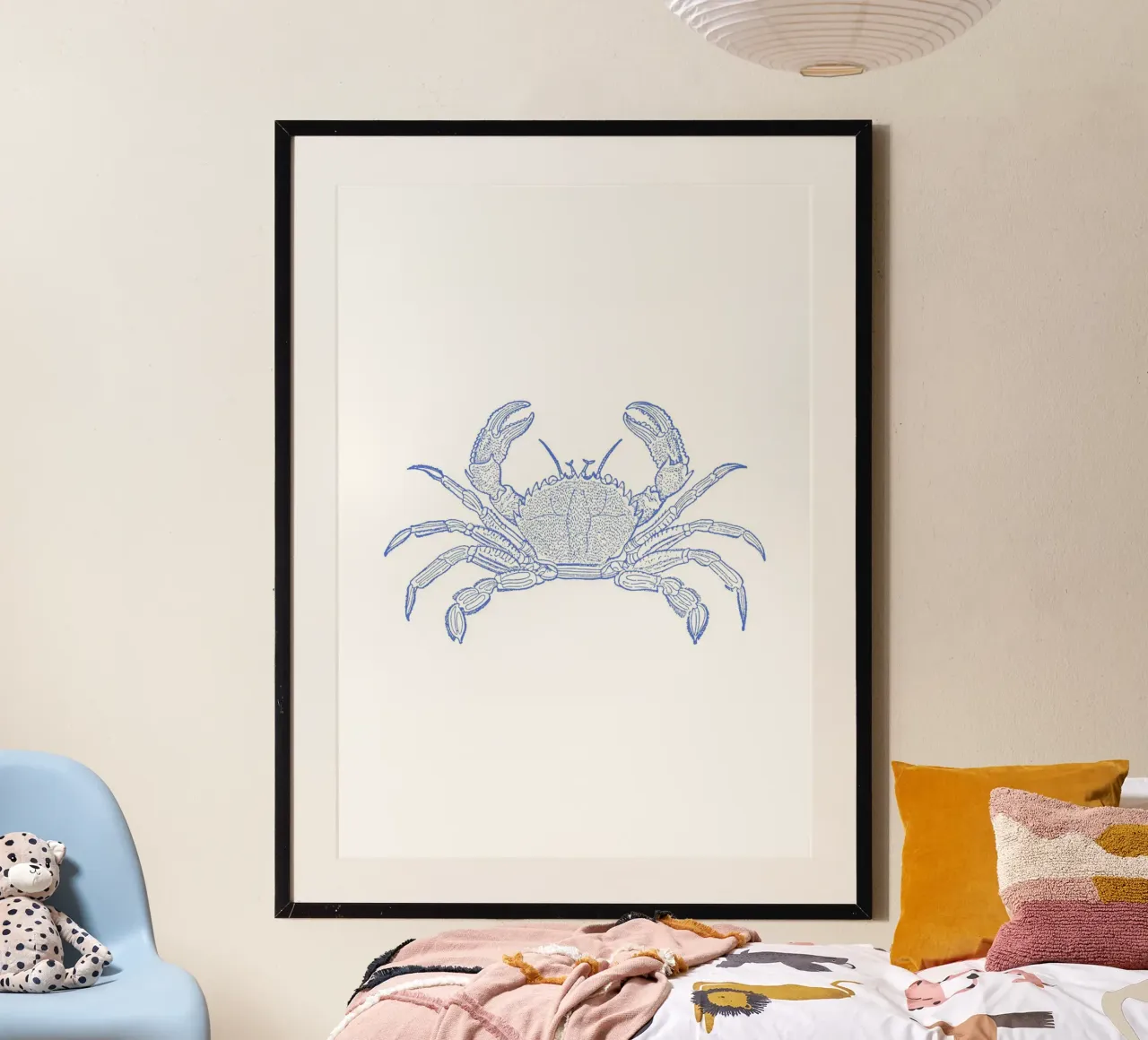Textured Blue Crab Print - Kust, Nautisch Zeeleven Kunst poster van ClubArt