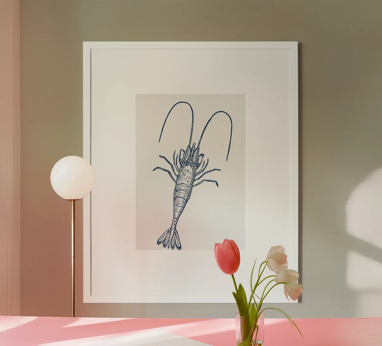 Gedetailleerde Blauwe Garnaal Print - Nautisch, Kustzeeleven A poster van ClubArt