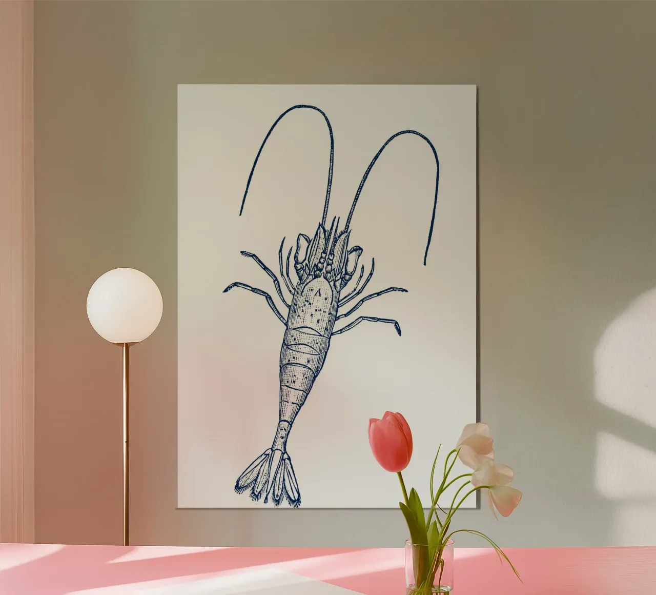 Gedetailleerde Blauwe Garnaal Print - Nautisch, Kustzeeleven A poster van ClubArt