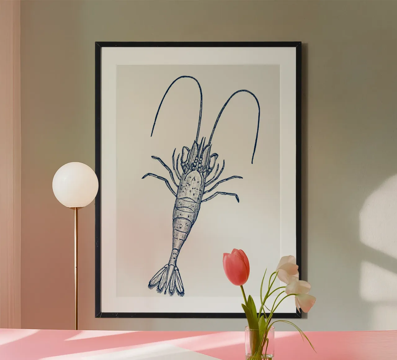 Gedetailleerde Blauwe Garnaal Print - Nautisch, Kustzeeleven A poster van ClubArt