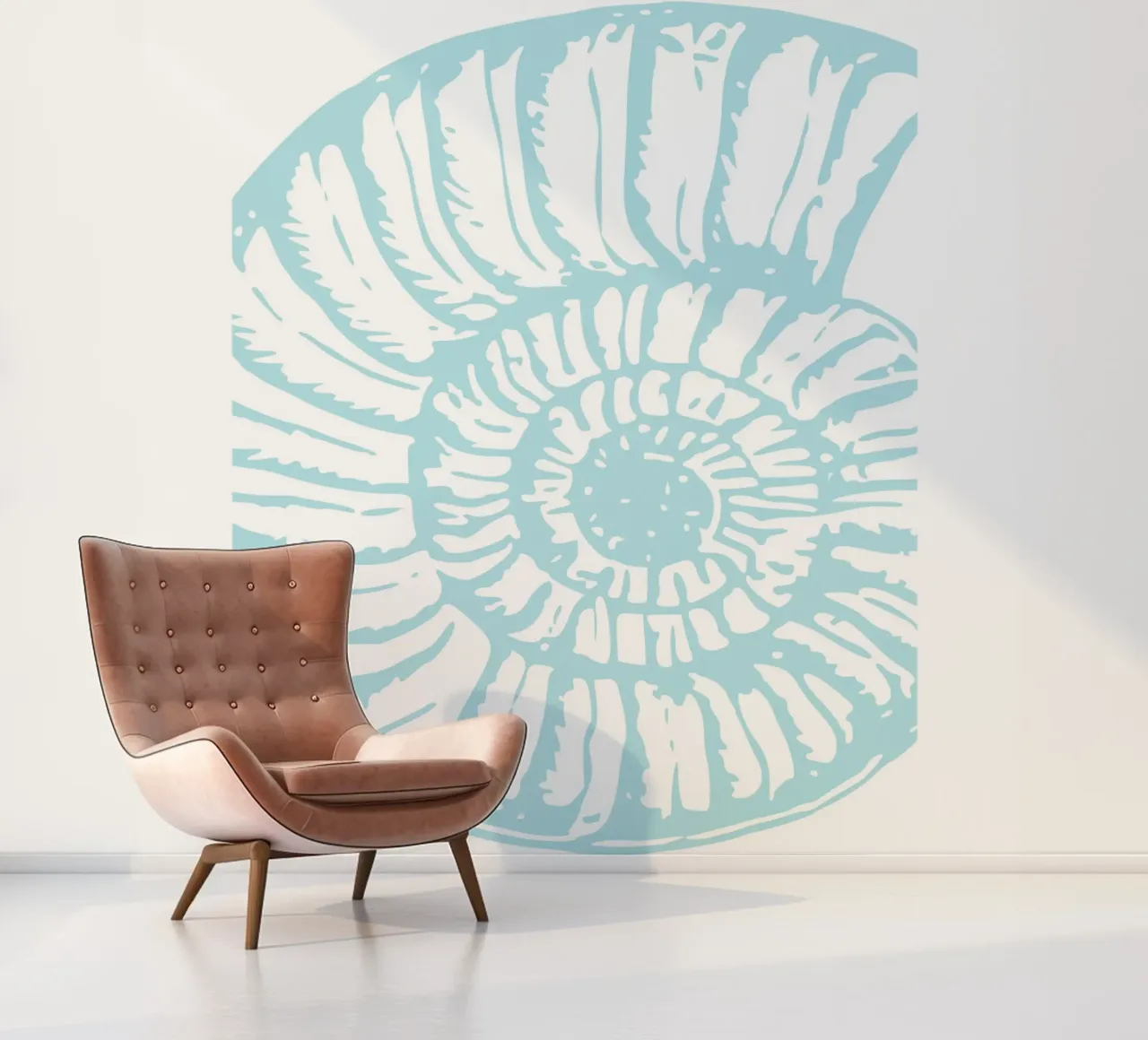 Impression abstraite d'ammonite - bleu pastel, art côtier moderne papier peint photo de ClubArt