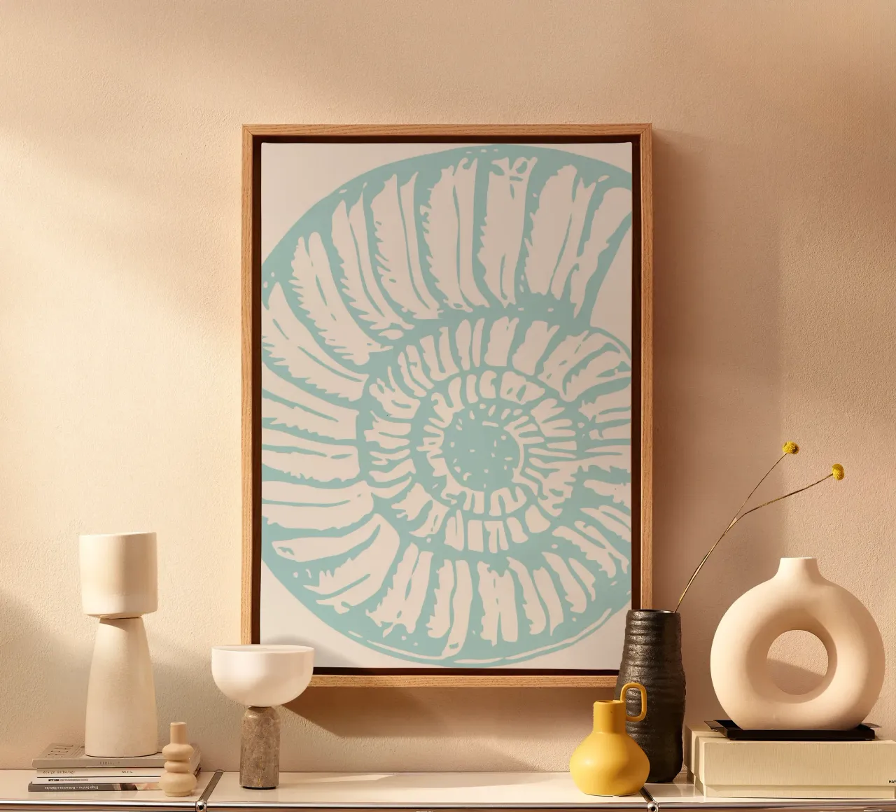Abstracte Ammoniet Print - Pastelblauw, Moderne Kustkunst canvas van ClubArt