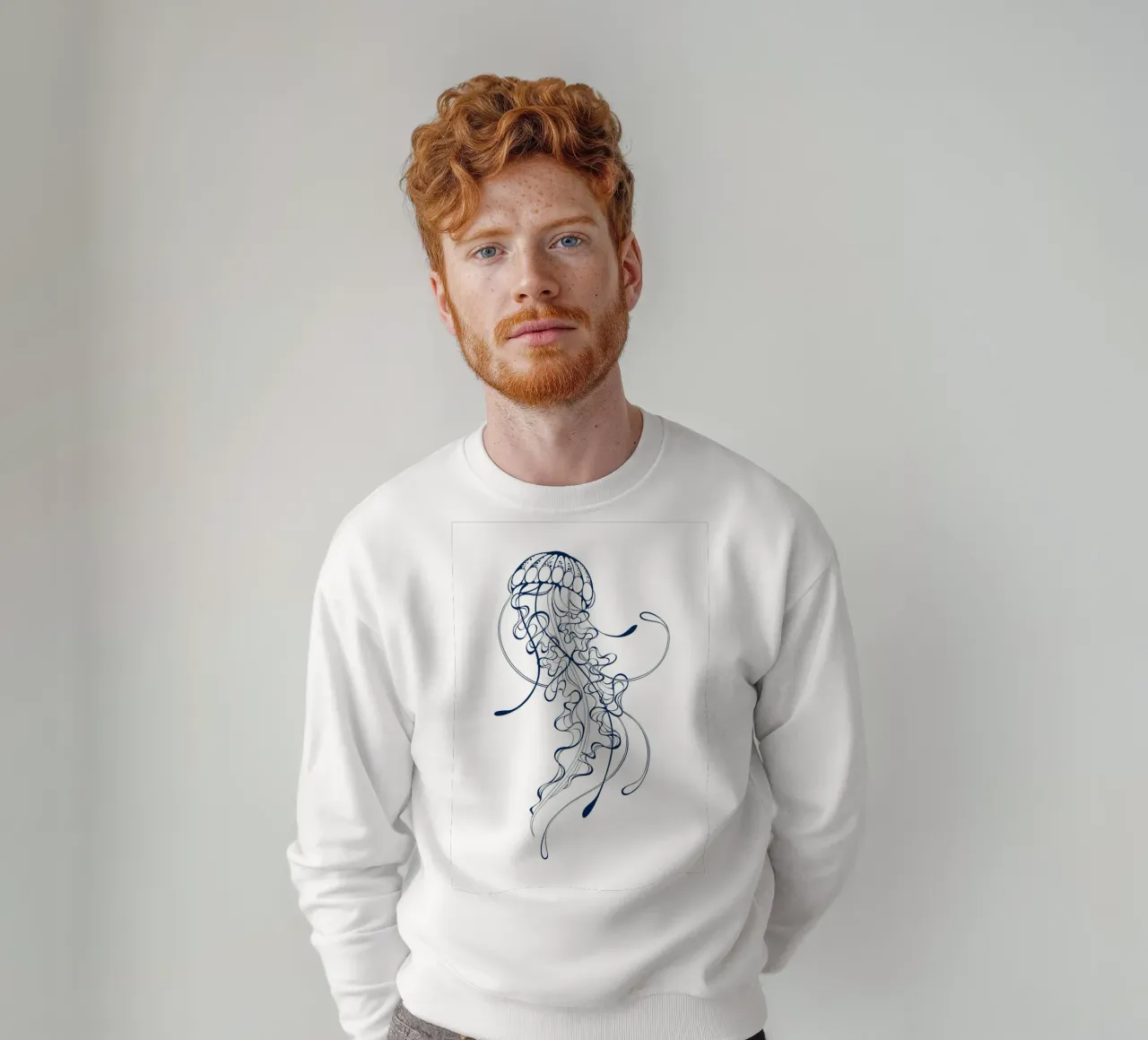 Elegant Jellyfish Line Art Print - Ocean Life, Nautical Deco sweatshirt by ClubArt
