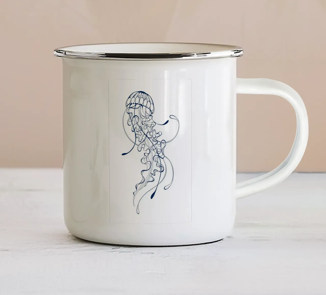 Elegant Jellyfish Line Art Print - Ocean Life, Nautical Deco enamel mug by ClubArt