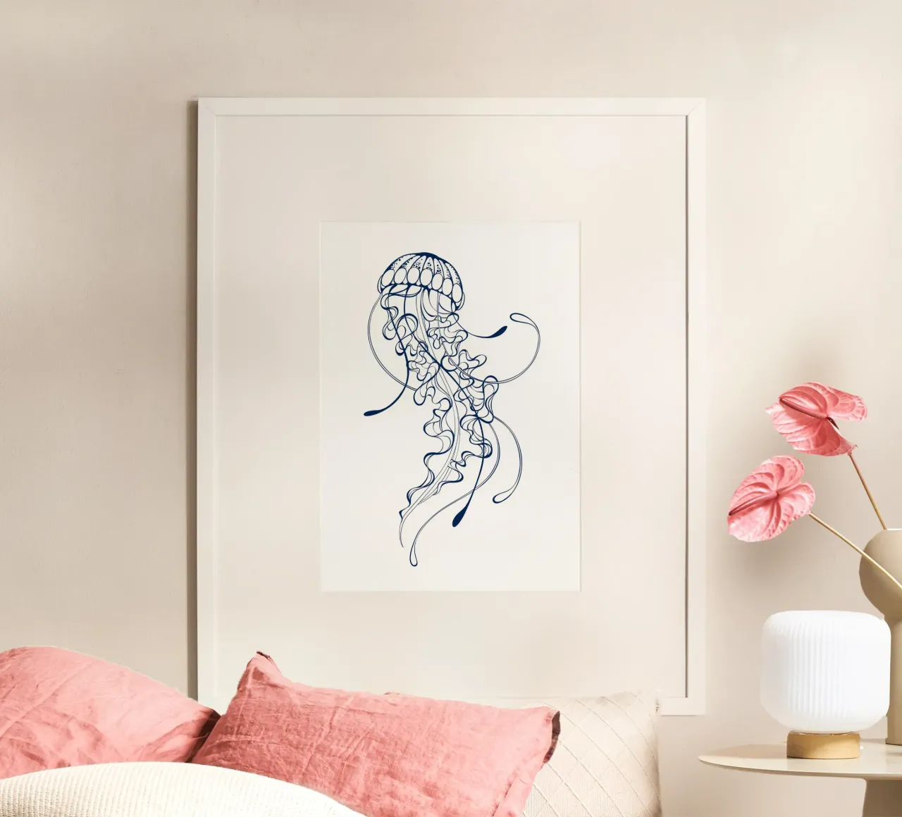 Elegant Jellyfish Line Art Print - Ocean Life, Nautical Deco poster by ClubArt