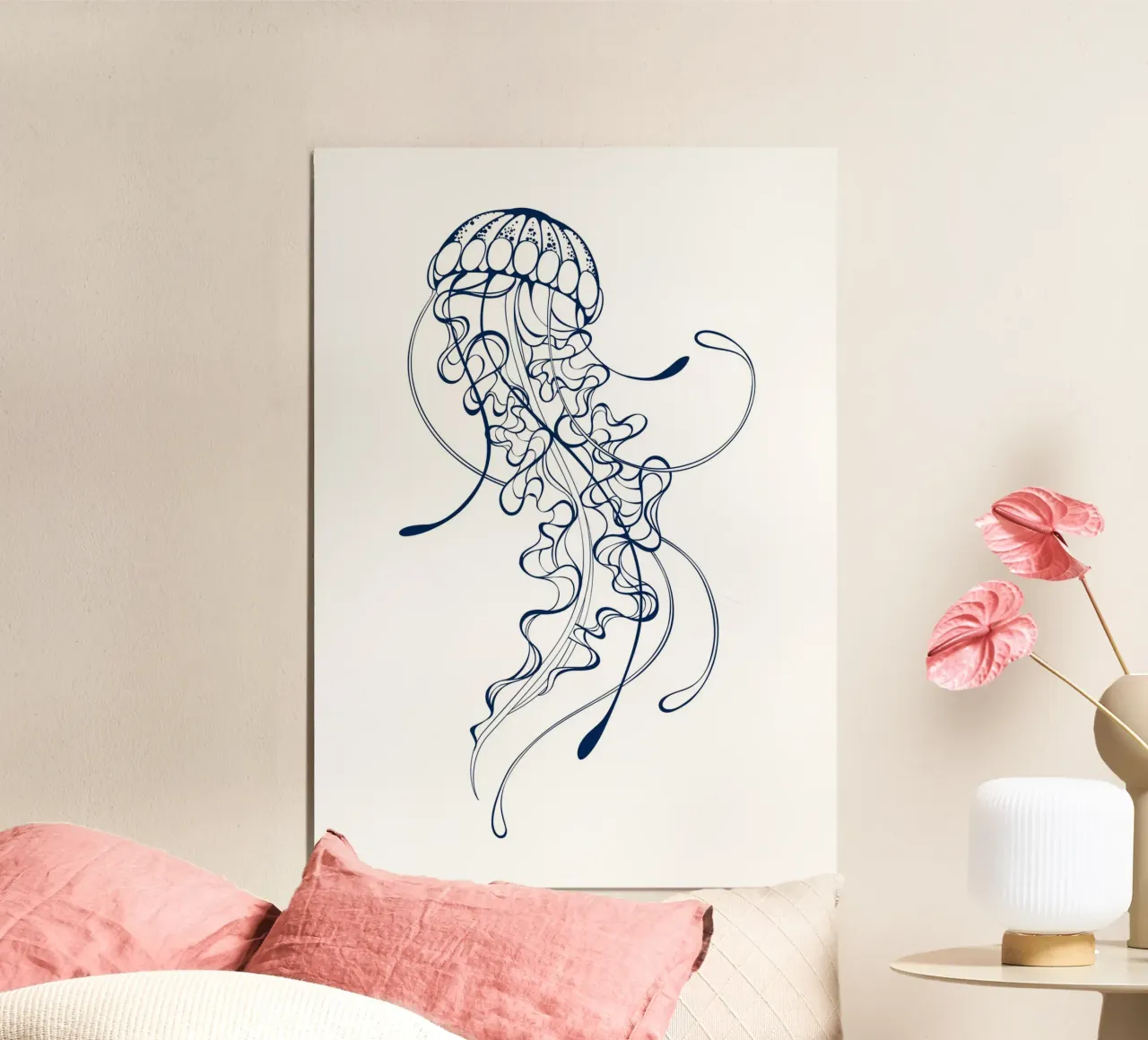 Elegant Jellyfish Line Art Print - Ocean Life, Nautical Deco poster by ClubArt
