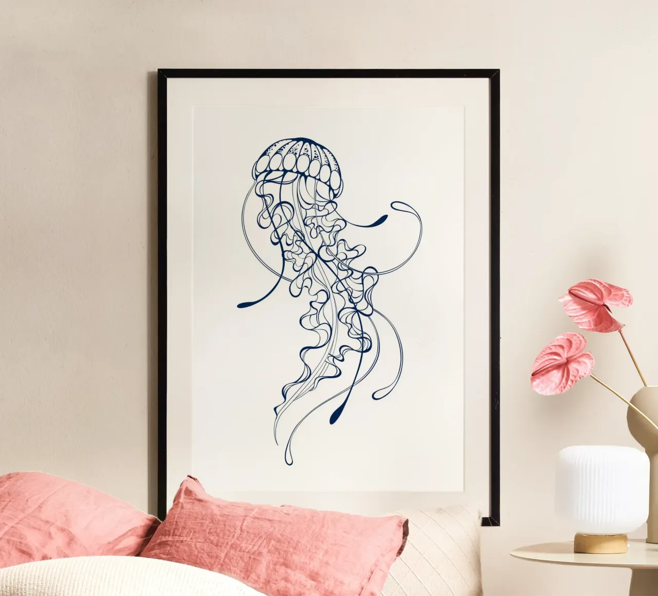 Elegant Jellyfish Line Art Print - Ocean Life, Nautical Deco poster by ClubArt
