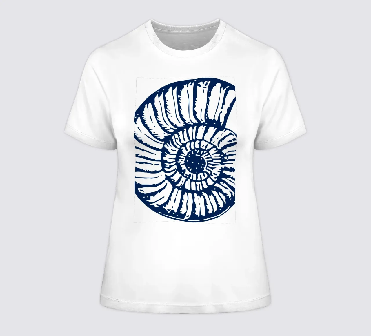 Ammonite Fossil Print - Nautical Blue, Ancient Ocean Art women's fitted t-shirt by ClubArt