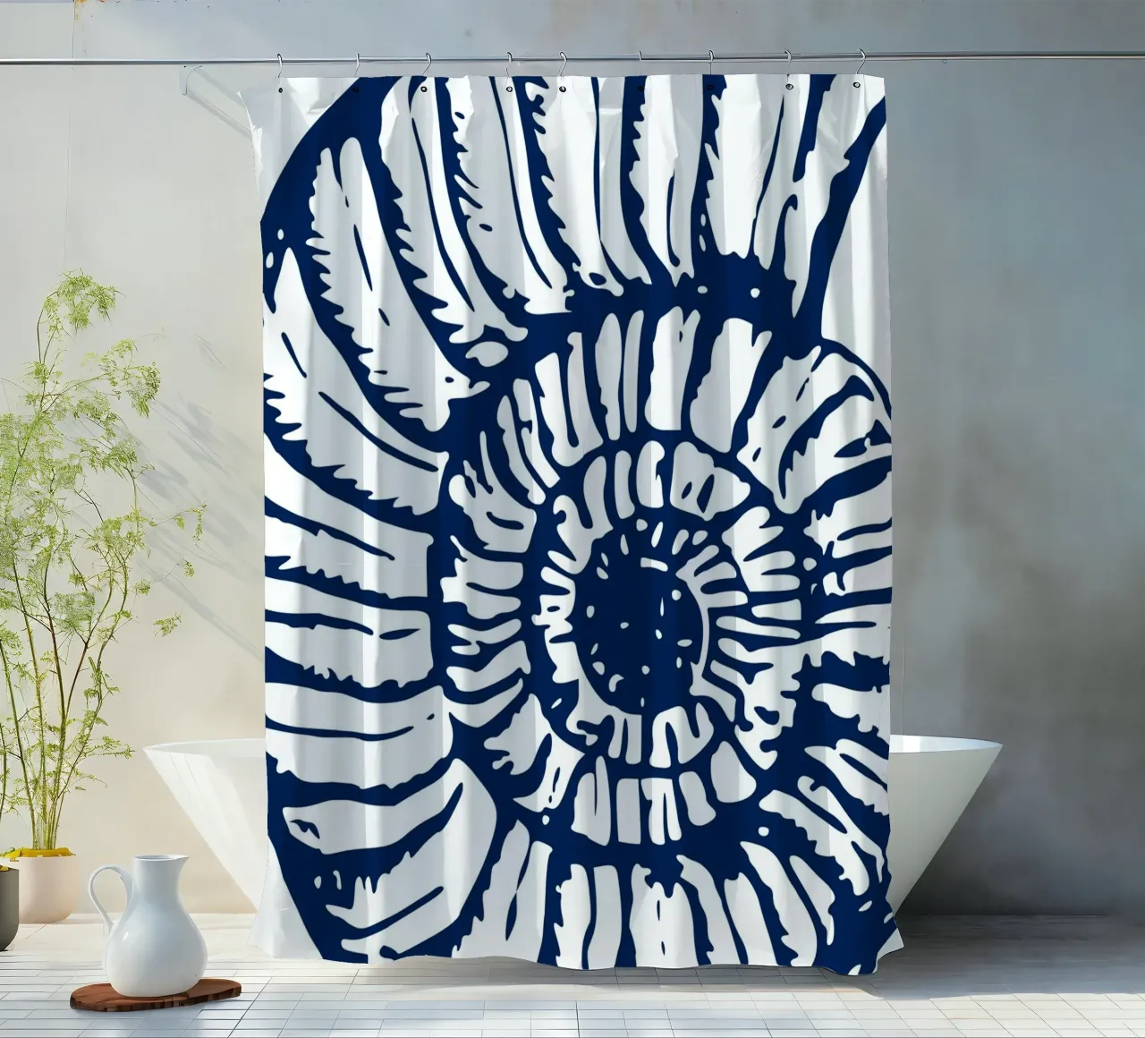 Ammoniet Fossiel Print - Nautisch Blauw, Oude Oceaan Kunst douchegordijn van ClubArt