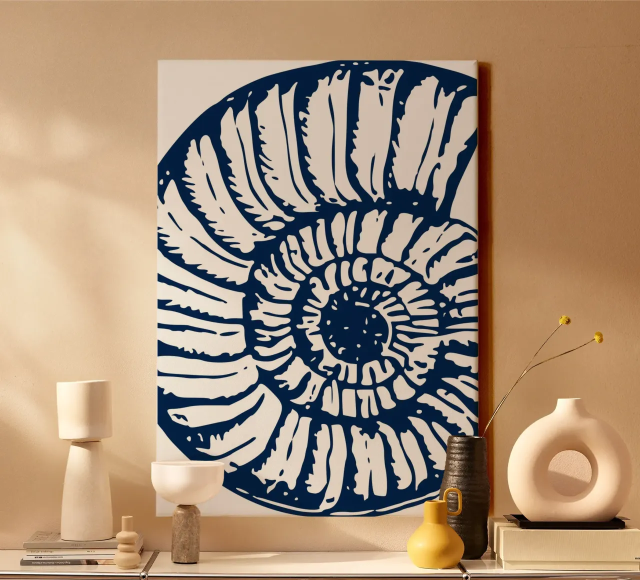 Ammoniet Fossiel Print - Nautisch Blauw, Oude Oceaan Kunst canvas van ClubArt