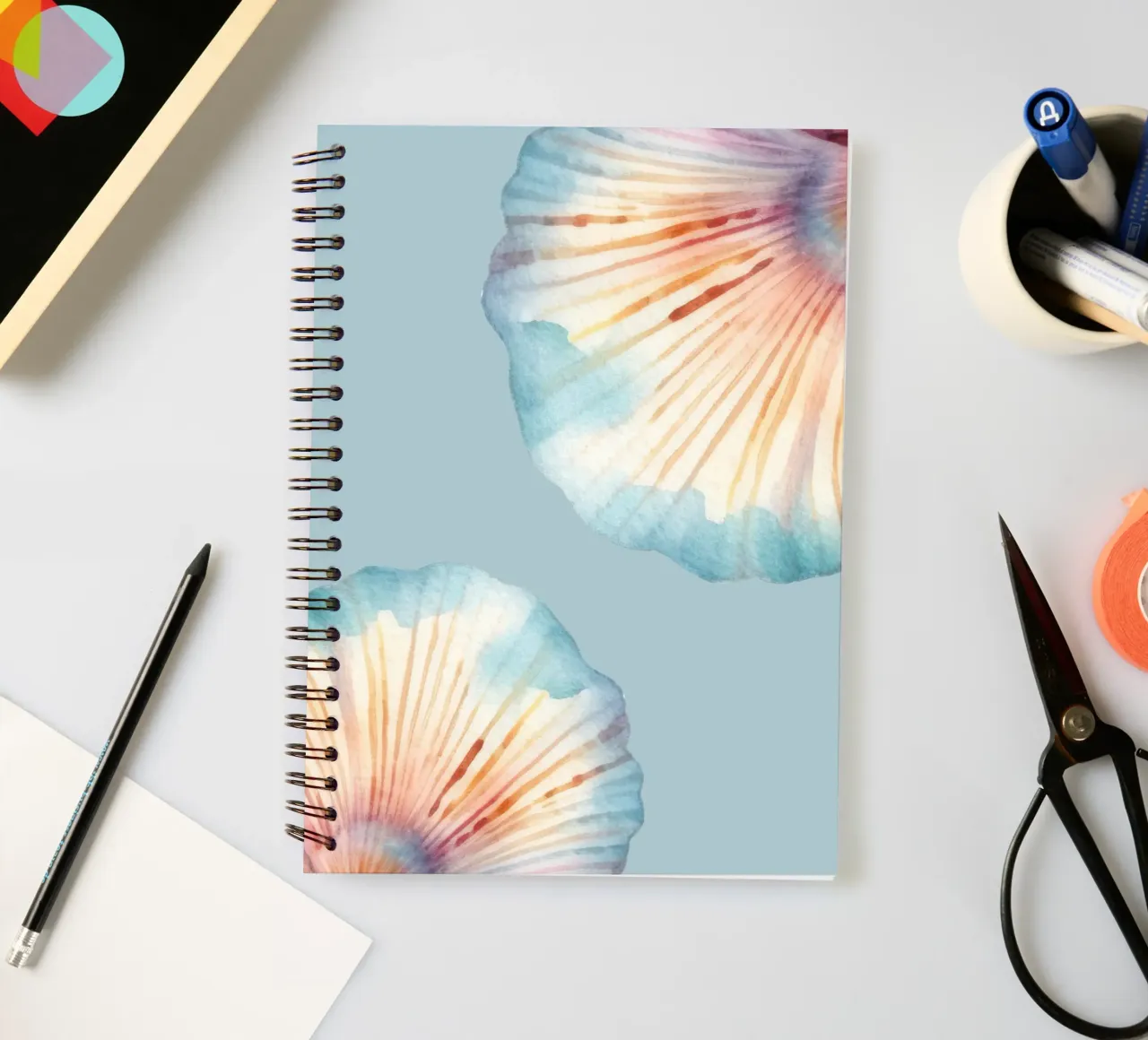 Pastel Schelp Aquarel - Kustkunst, Zeemeermin D notitieboek met spiraal van ClubArt