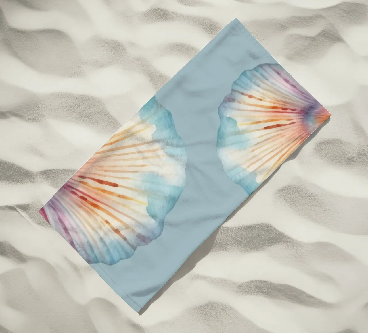 Pastel Scallop Shell Watercolor - Coastal Art, Mermaidcore D beach towel by ClubArt