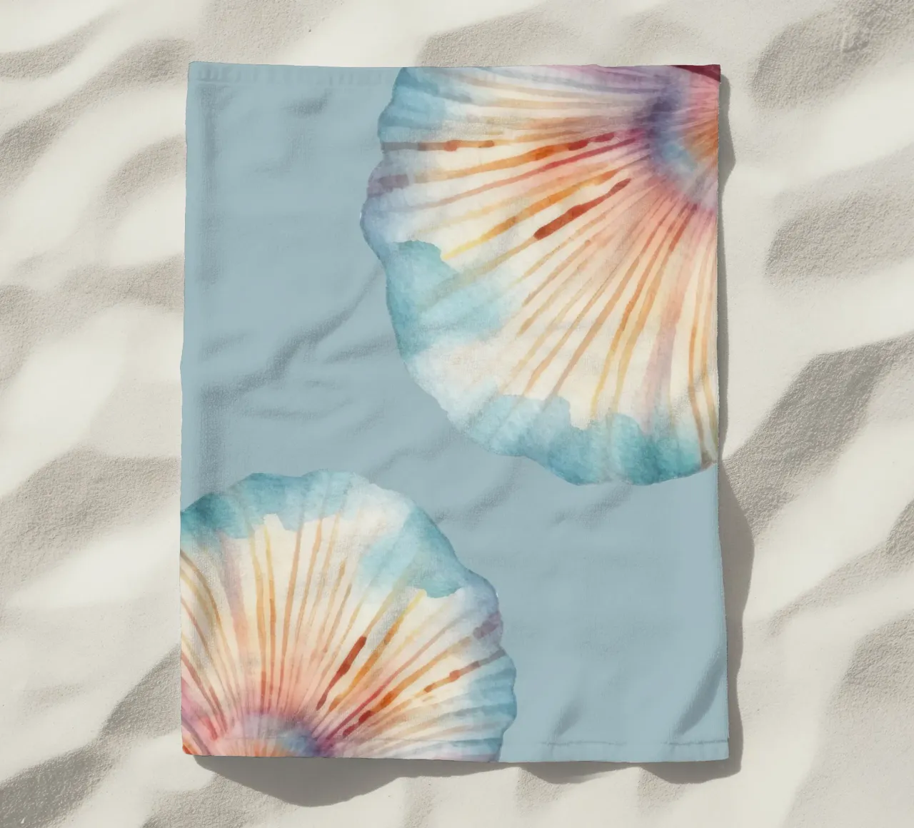 Pastel Scallop Shell Watercolor - Coastal Art, Mermaidcore D beach towel by ClubArt