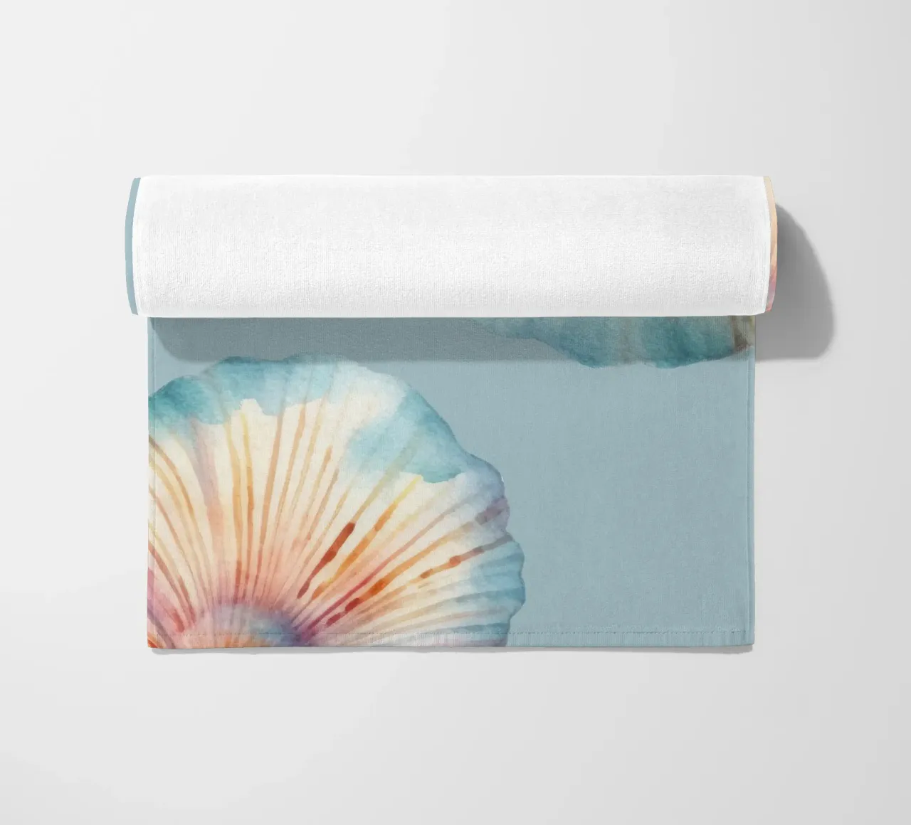 Pastel Scallop Shell Watercolor - Coastal Art, Mermaidcore D beach towel by ClubArt