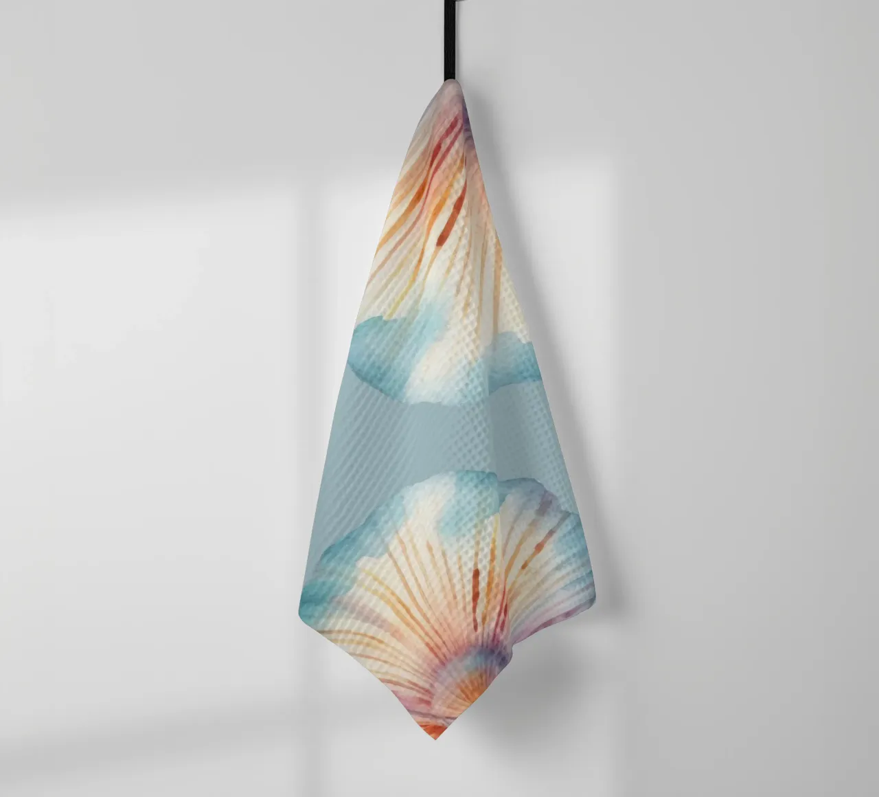 Pastel Scallop Shell Watercolor - Coastal Art, Mermaidcore D tea towel by ClubArt