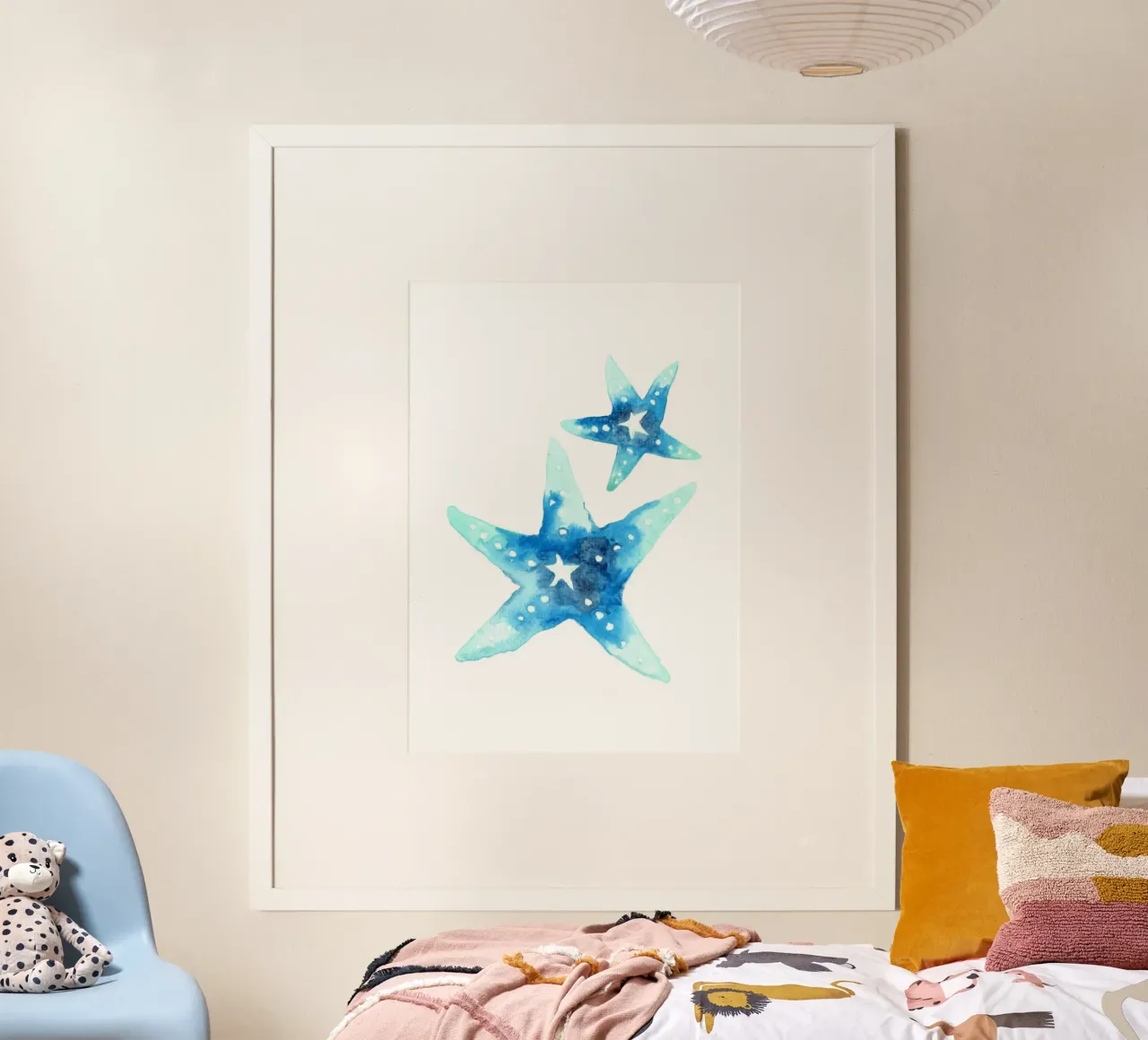 Blauer Seestern Aquarell Set - Küsten Ozean Kunst, Strand Deko Poster von ClubArt